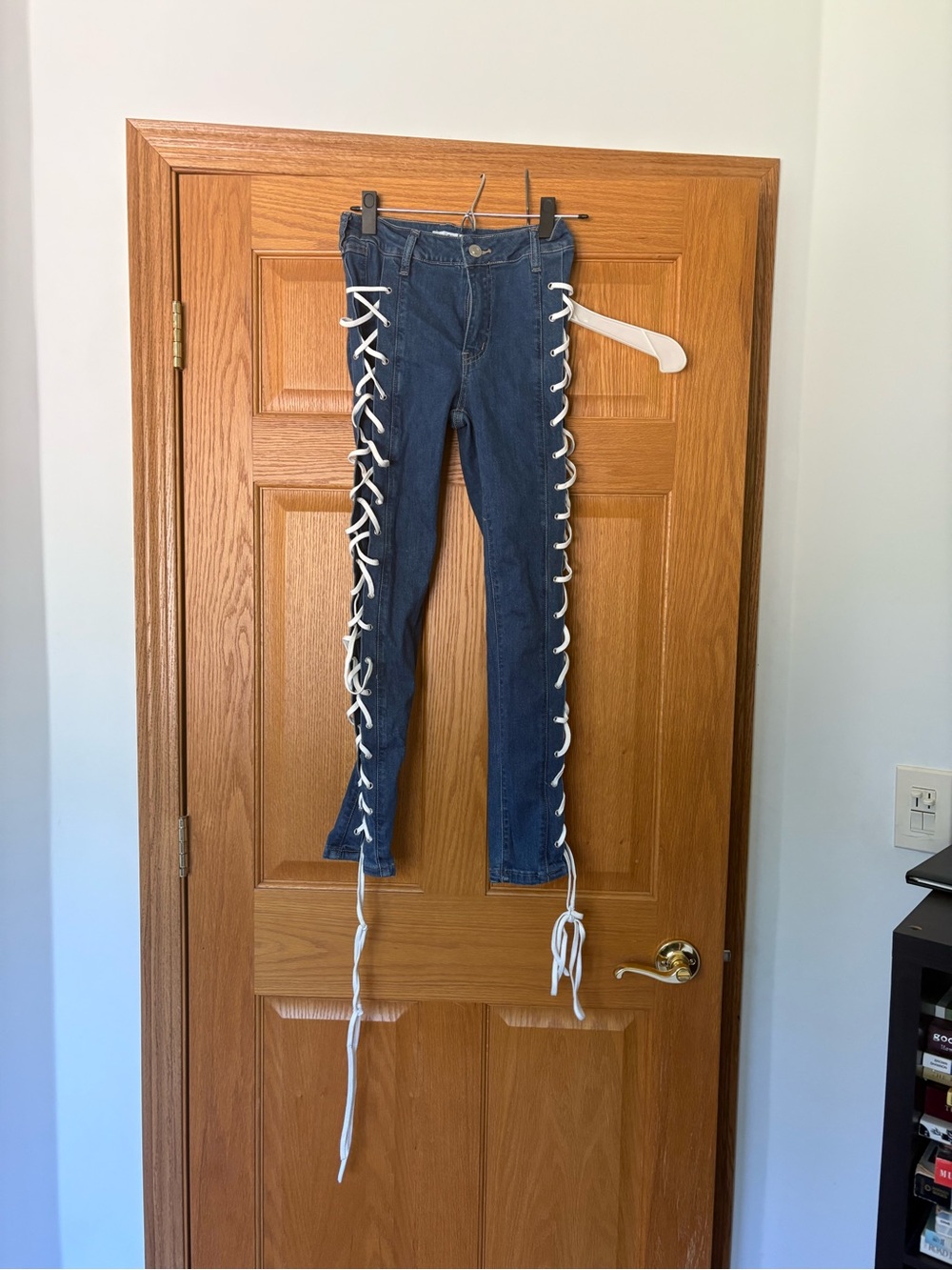Rue21 Dark Blue Skinny Jeans with White Side Lace-Up